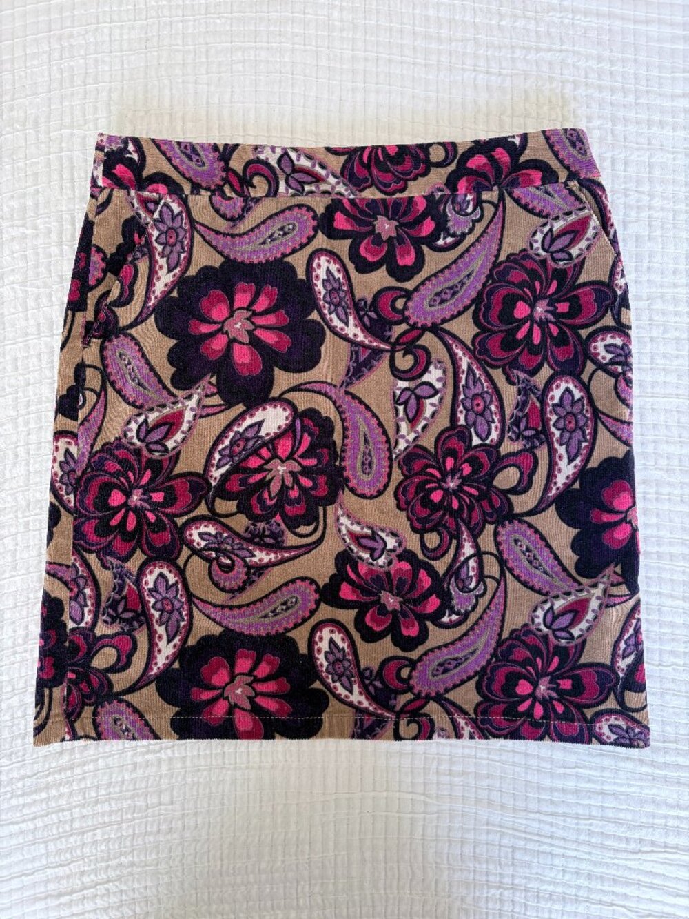 Ann Taylor Skirt Womens 6P Petite Brown Purple Retro Floral Corduroy Pencil